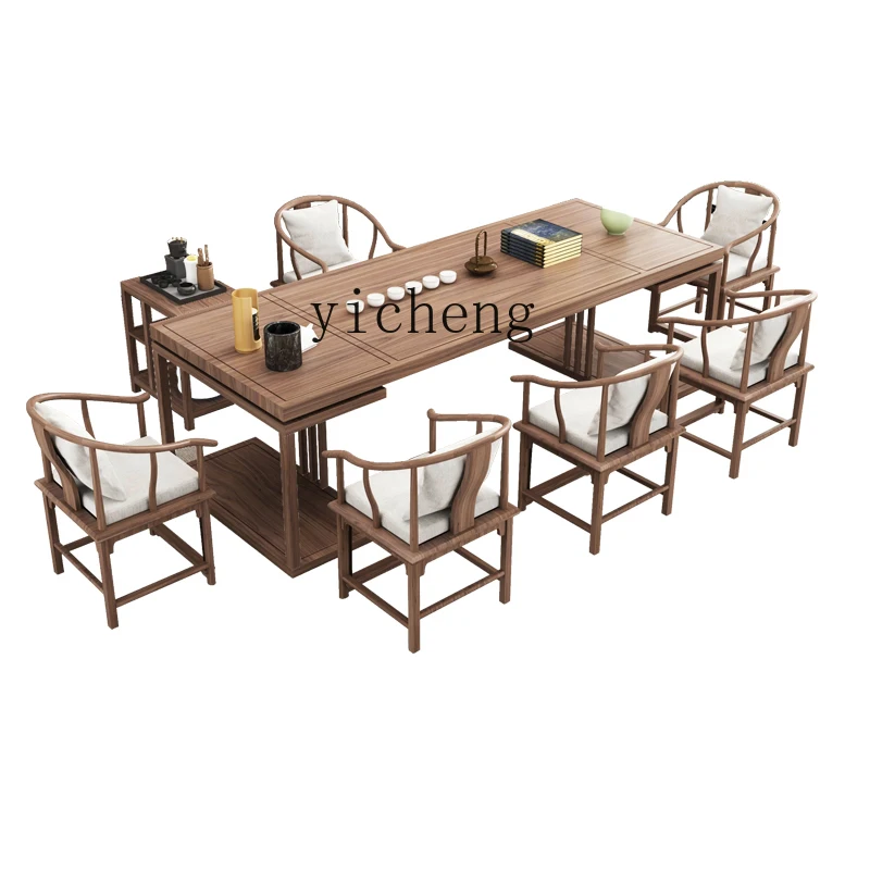 ZK new Chinese log large board table tea art tea table and chair combination kung fu integrated zen tea table balcony