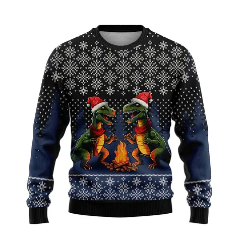 New In Funny Dinosaur Ugly Christmas Sweater Fashion Holiday Xmas 3D Printed Sweatshirt For Men Trend Streetwear Pullovers Tops