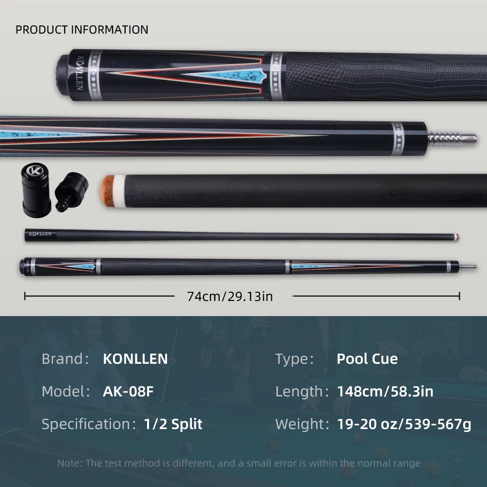 KONLLEN カーボンファイバープールキュースティック KL-08 低たわみシャフトプロフェッショナルビリヤードキュースティックと無料ケース