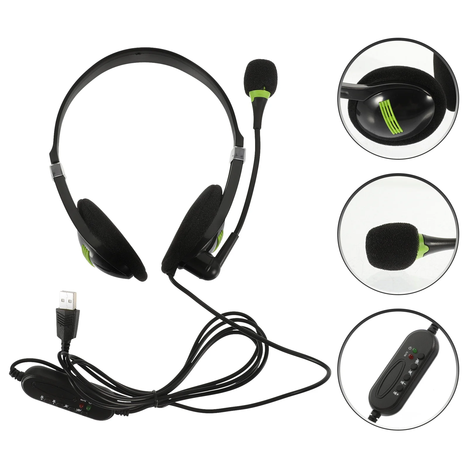 

USB Wired Headset Noise Cancelling Earphone Black Flexible Microphone Office Customer Service Computer Laptop Desktop
