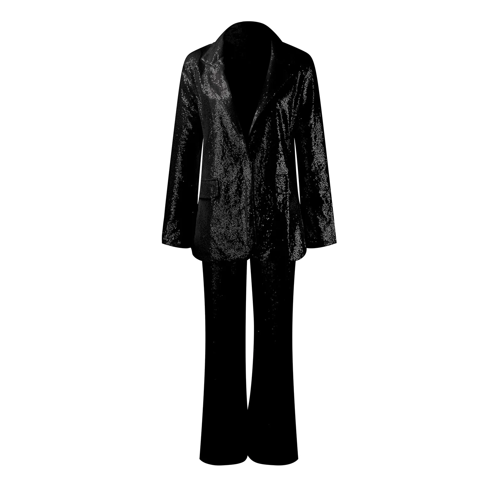 Women Sequin Pant Sets Glitter Shiny Lapel Long Sleeve Coat Nightclub Blazers Coat Carnival Party Jacket Disco Rave Outerwear