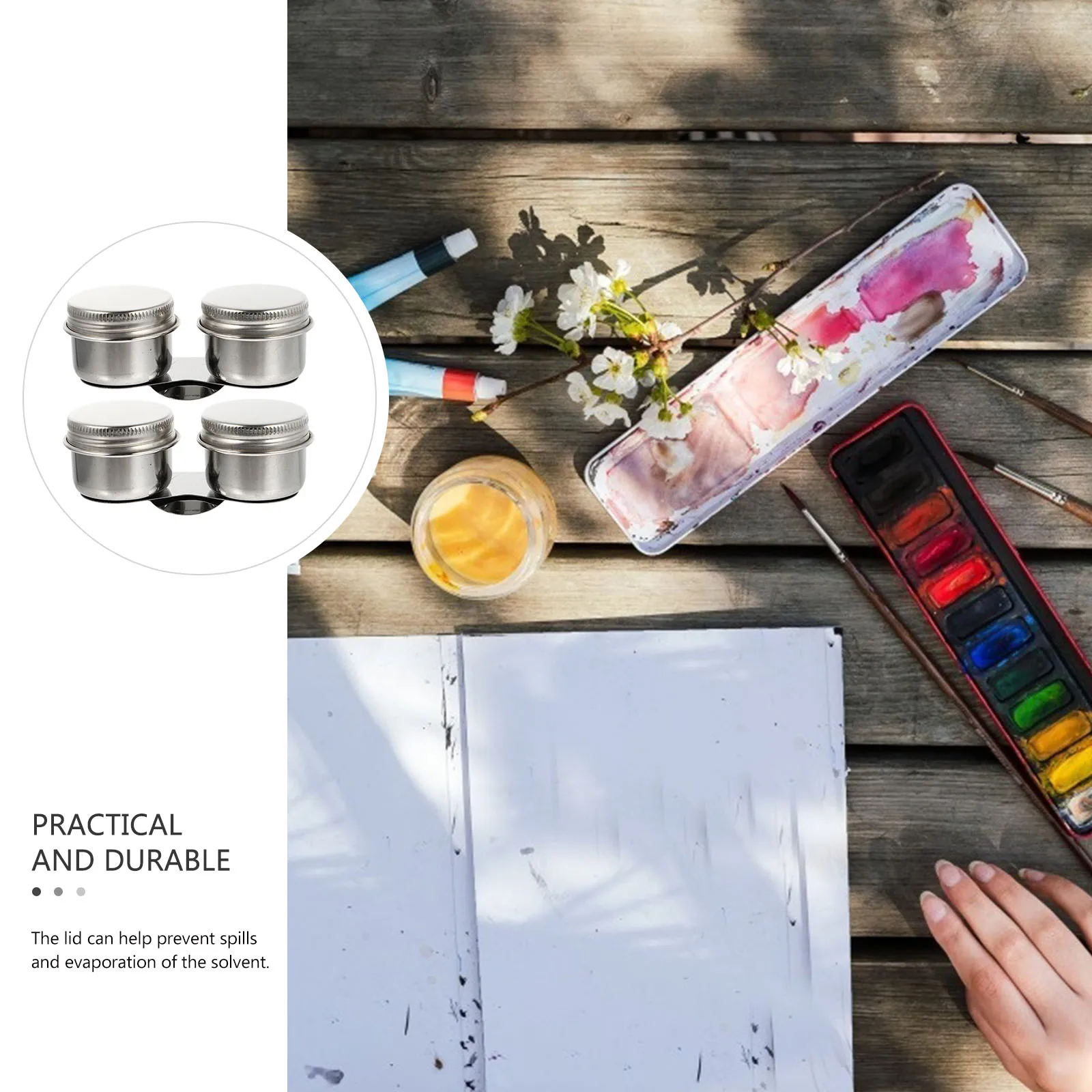 

2 pcs Stainless Steel Paint Brush Washer Calligraphy Pen Cleaning Container Oil Palette Cup Lid Home School