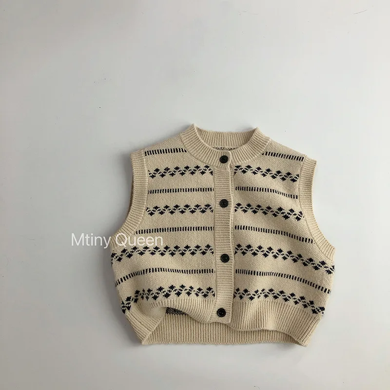 Korean Gas Jacquard Spring and Autumn Children's Sweater Knitted Vest Men's and Women's Trendy Treasure Versatile Vest