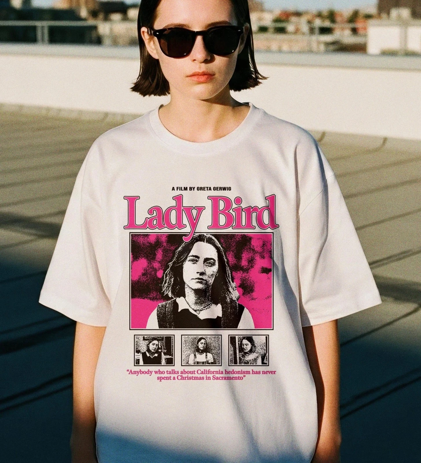 Lady Bird Movie T-Shirt Greta Gerwig A24 Film Saoirse Ronan Sacramento Tee Shirt Short Sleeve T-shirts for Unisex All-Season