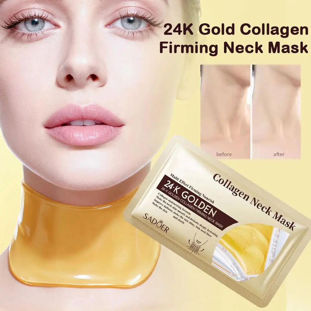 Mascarilla Hidratante para Cuello con Ácido Hialurónico y Oro 24k, Reduce Líneas Finas, Reafirma la Piel, Colágeno, Hidrogel, Relajante para Rostro, Cuidado de la Piel para Mujeres