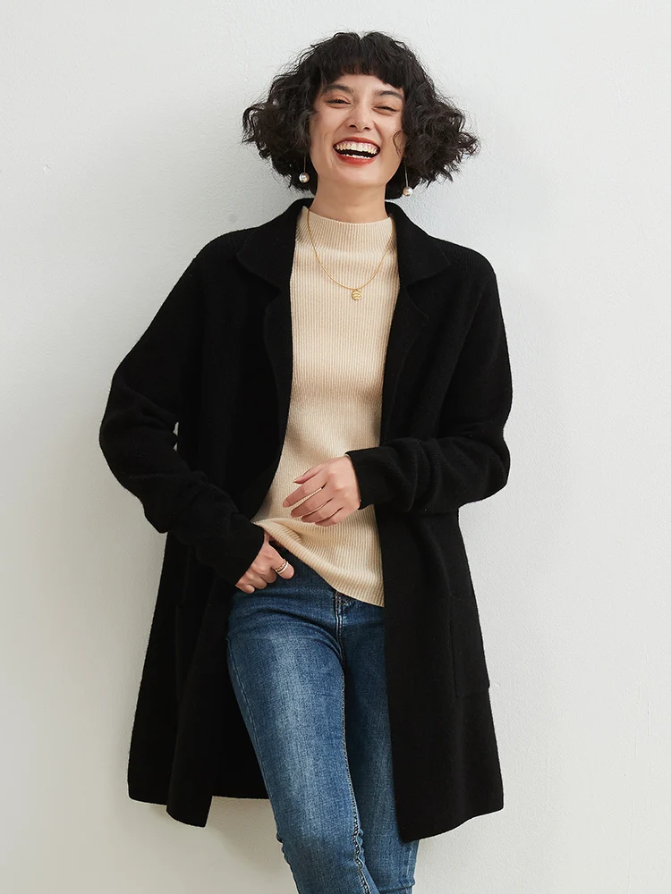 Colletto pesante da donna, Cardigan 100% Cashmere, sciolto, lana sottile, cappotto lavorato a maglia, taglie forti, francese, autunno, inverno, nuovo