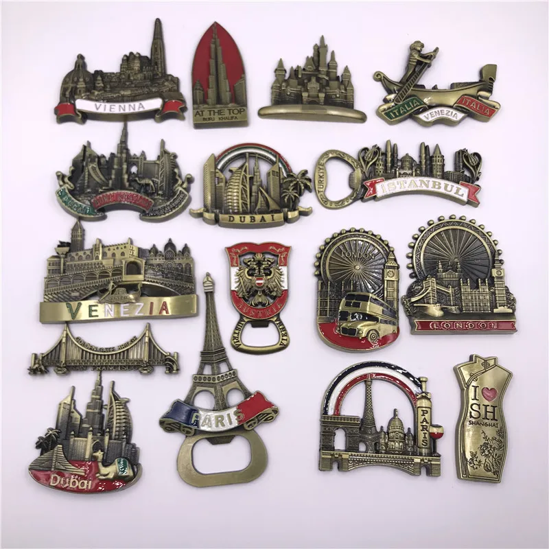 Shanghai Venezia Italia Dubai Burj Khalifa Golden Gate Bridge Austria London Istanbul Paris Cities Souvenir Fridge Magnet Decor