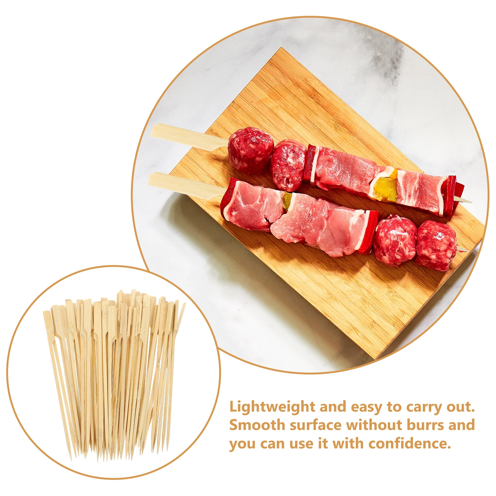 

200Pcs Bamboo Skewer Strong Smooth Portable Bbq Sticks for Grilling Marshmallow Fondue Fruit Roast Healthy Lightweight Cooking