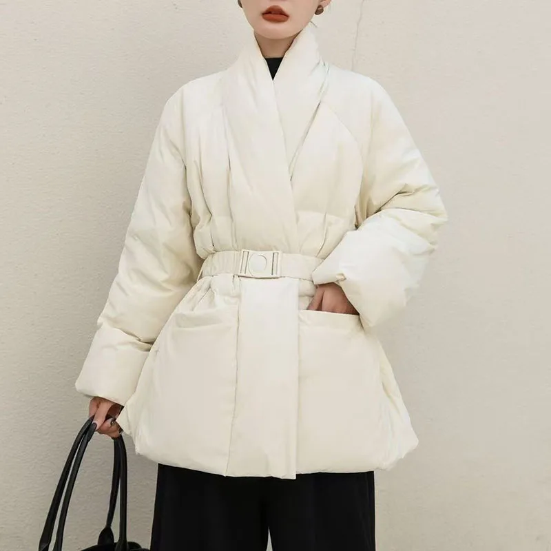 Frauen Parker 2025, Neue Mode, Hohe Qualität, Warme Winter Weiße Ente Unten Frauen Unten Jacke Einfarbig Gürtel Frauen Unten Jacke H603
