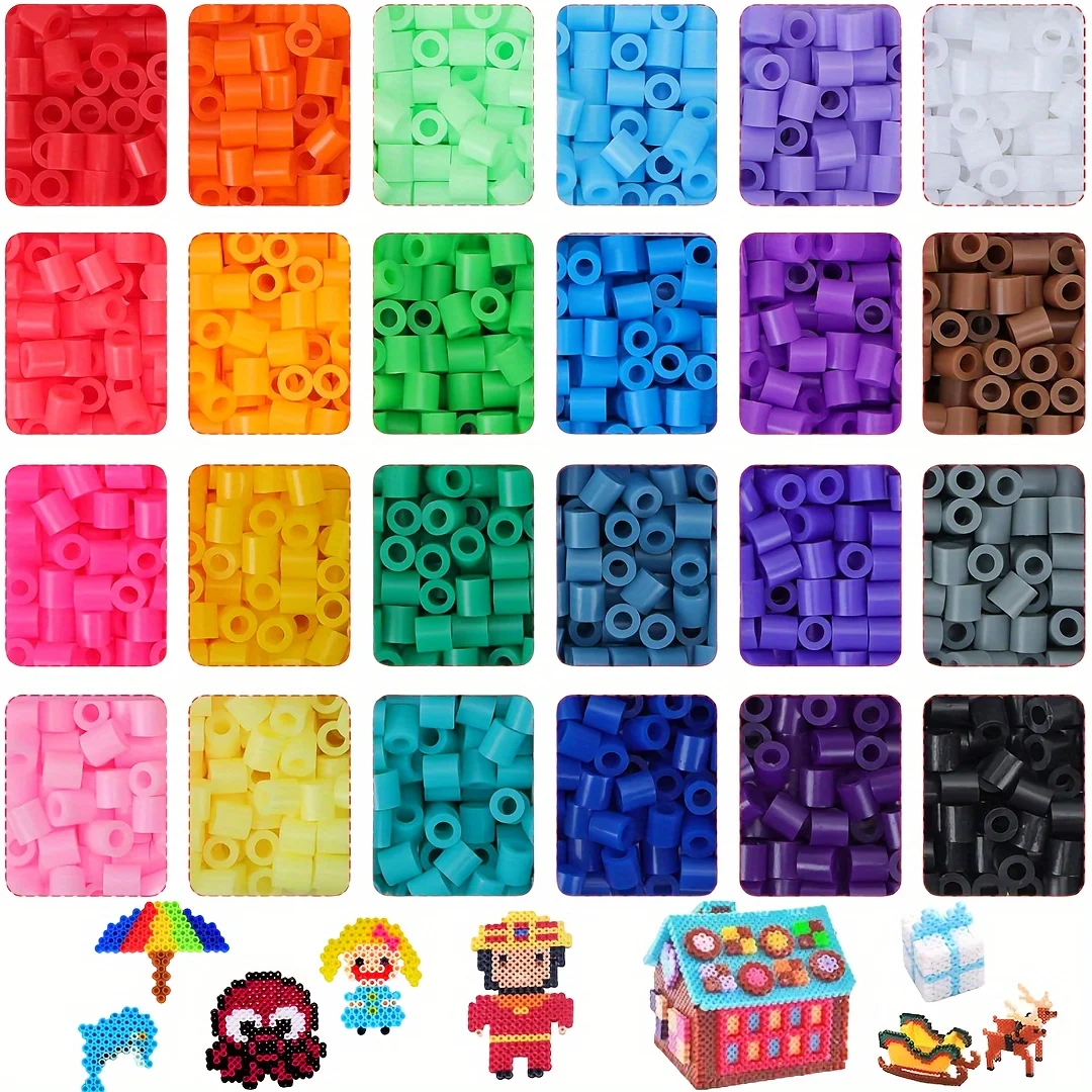 1000pcs 5mm Fuse Beads 24 Assorted Colors Multicolor Bagged Craft Beads for Art and Craft Decorations, DIY Toys Puzzles for Kids