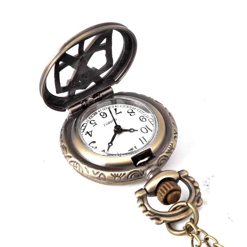 Vintage Hollow Out Cross Double Knife Pocket Watches Bronze Quartz Steampunk Pendant Watch Necklace for Men Ornaments LL@17