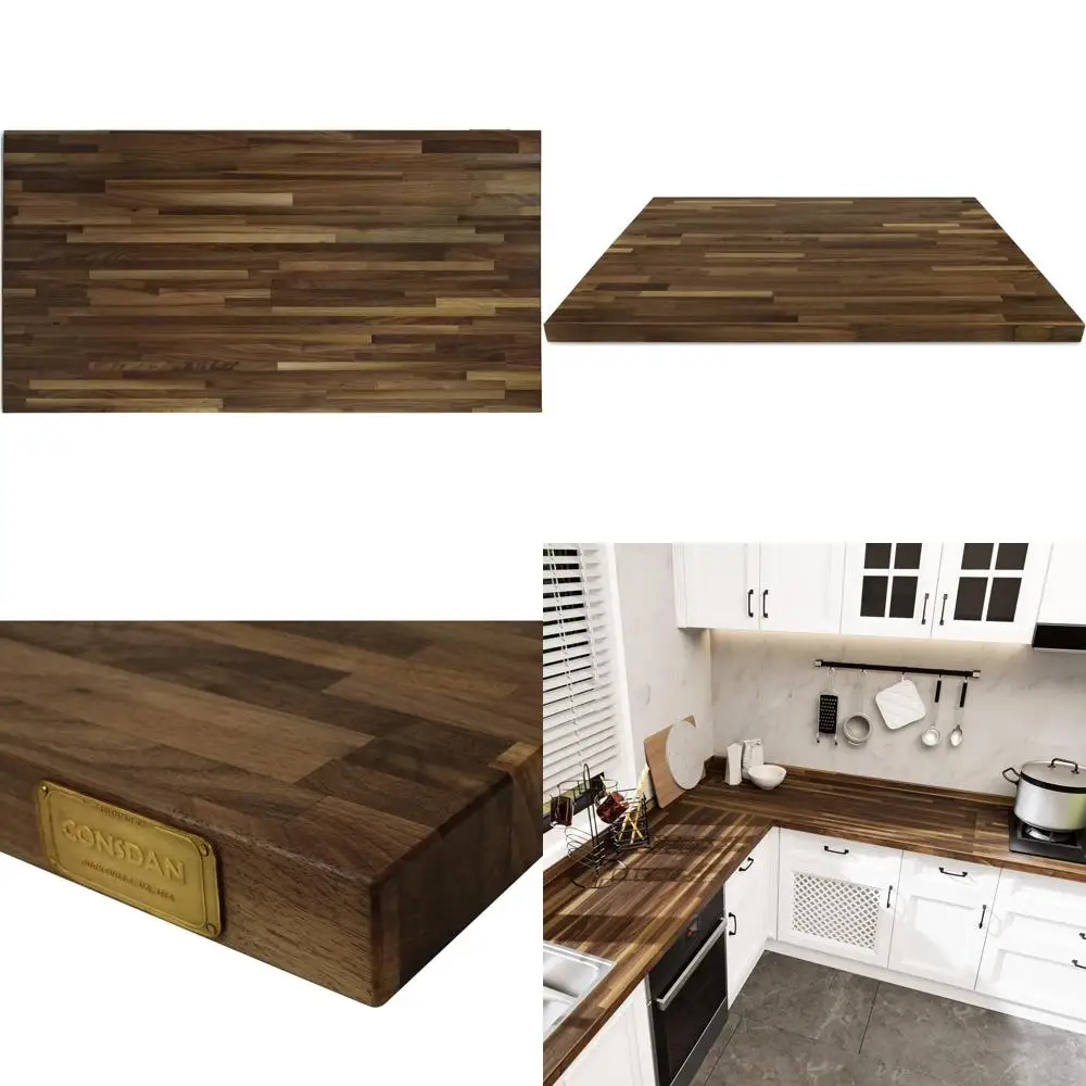 

Walnut Solid Hardwood Butcher Block Countertop, Reversible Kitchen Wood Slab with Polished Surfaces