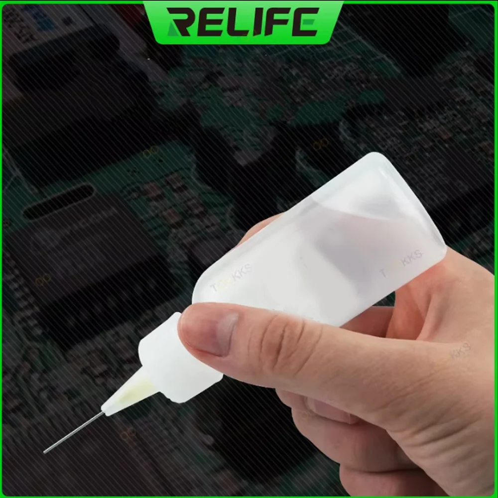 RELIFE RL-054 50ML 솔벤트 병 바늘 팁 납땜 청소 액체 플럭스 알코올 오일 디스펜서 플라스틱 손 빈 병