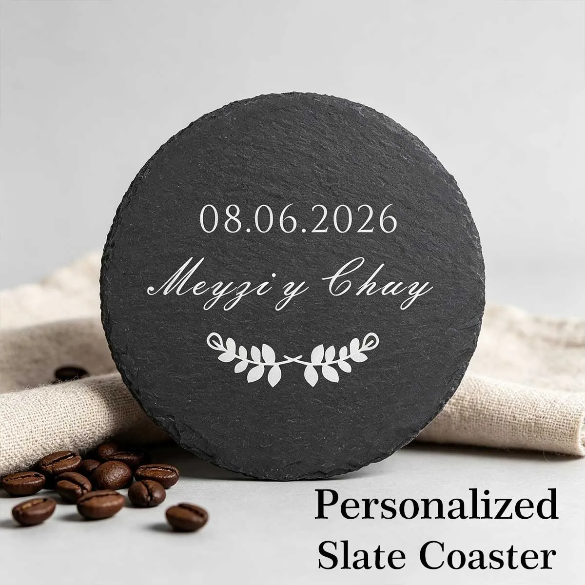 6 Pieces Slate Drink Coasters, 4 Inch Personalized Black Coasters Stone Coaster Set, Engraving Blanks, Scratch Resistant Bottom