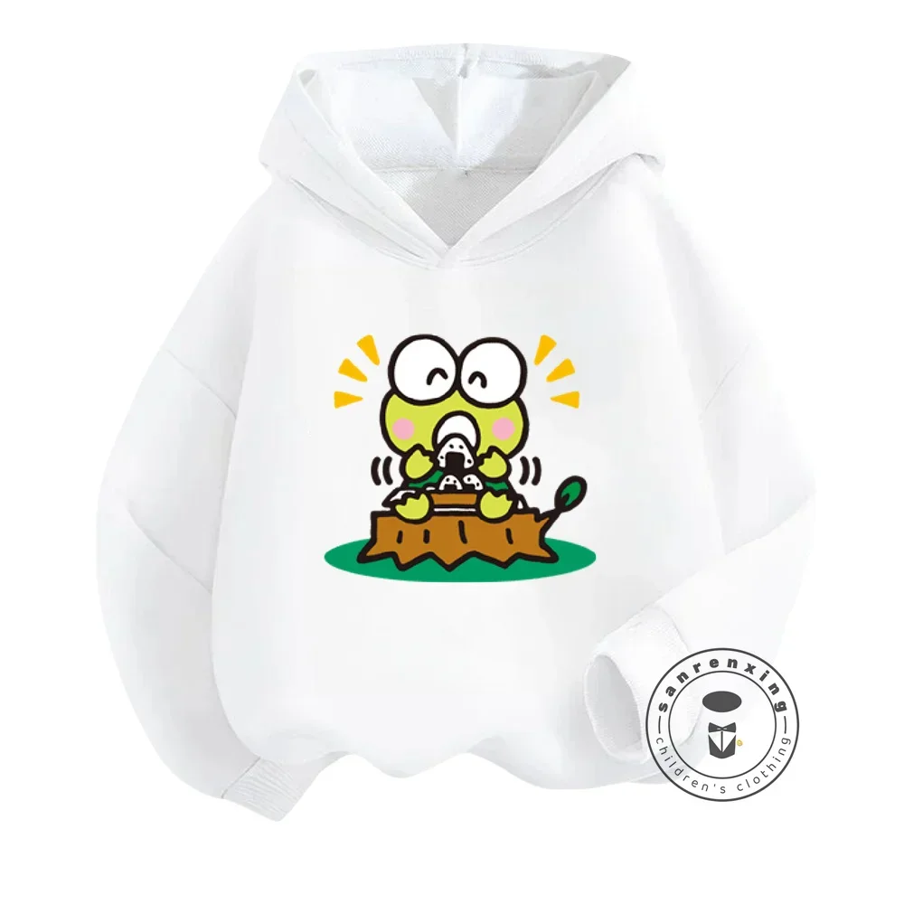 Adorable Hip-Hop Style Keroppi Children's Hooded Sweatshirt Soft Long Sleeve Garment Featuring the Loveable Frog from Sanrio