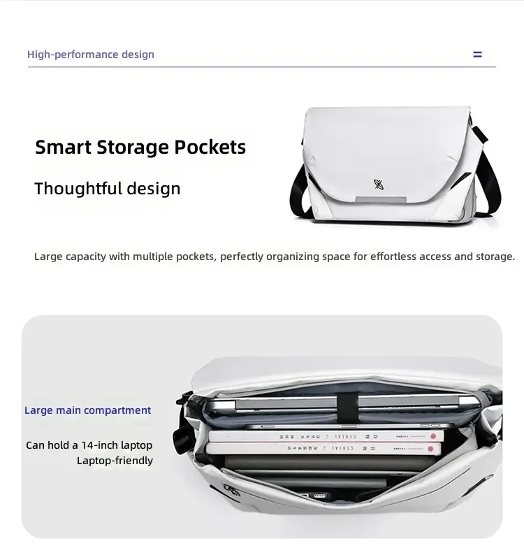 Große Umhängetasche mit viel Stauraum, wasserdichte Messenger-Tasche, mit Magnetverschluss, Handtasche für Laptops, ideal für Studenten und Männer. – Detail 8
