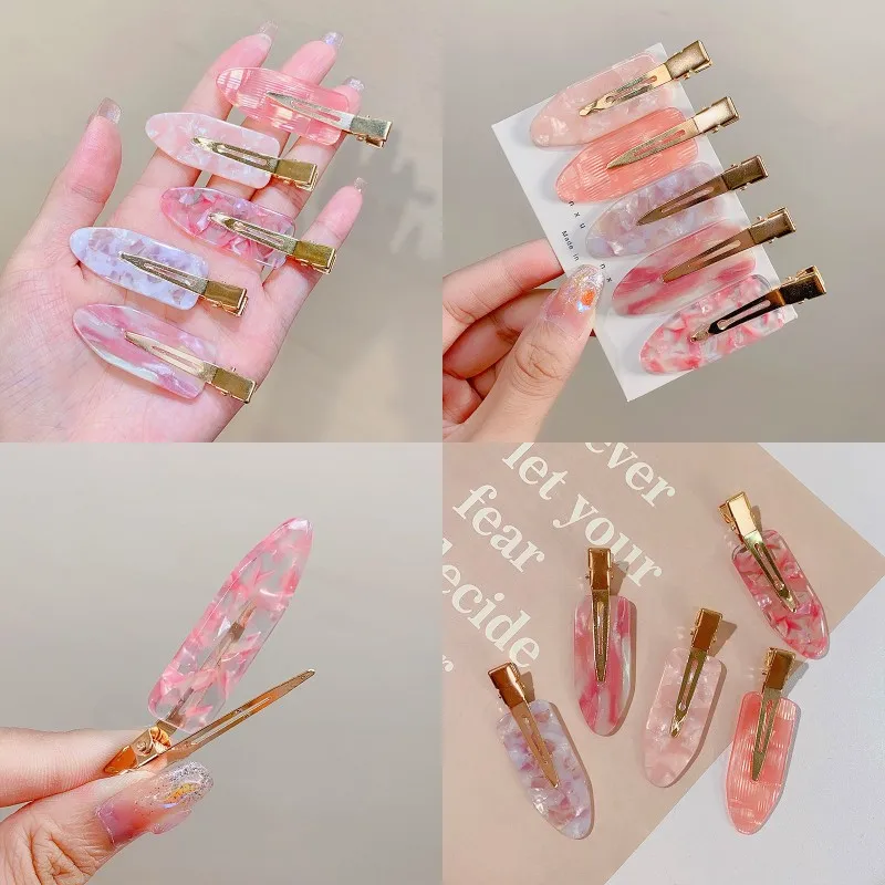 2-4Pc Pink Acetate Hair Clips Bangs Seamless Clip Makeup Women Girls Barrettes Hair Accessories Hair Styling Hair Tool Wholesale