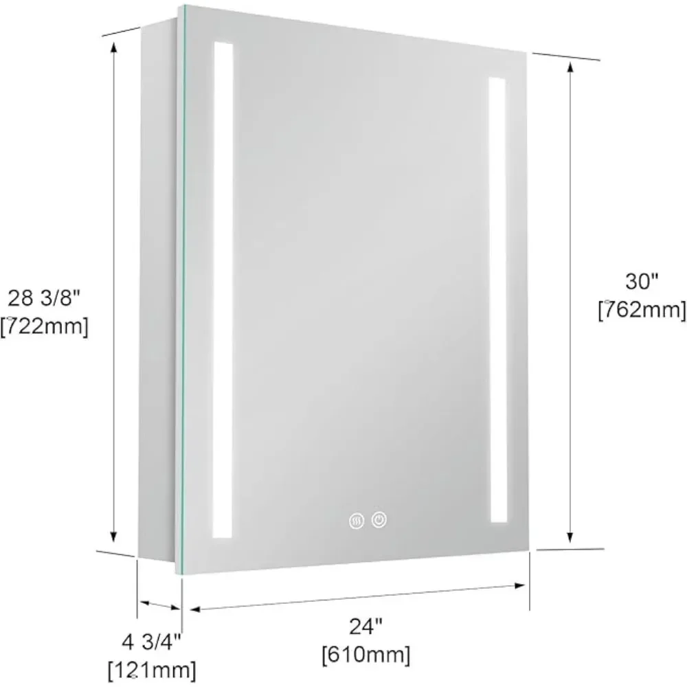 Cabinet Recessed or Surface Makeup Mirror  Adjustable Color Temp & Dimmer, Outlets & USB Bathroom Cabinets