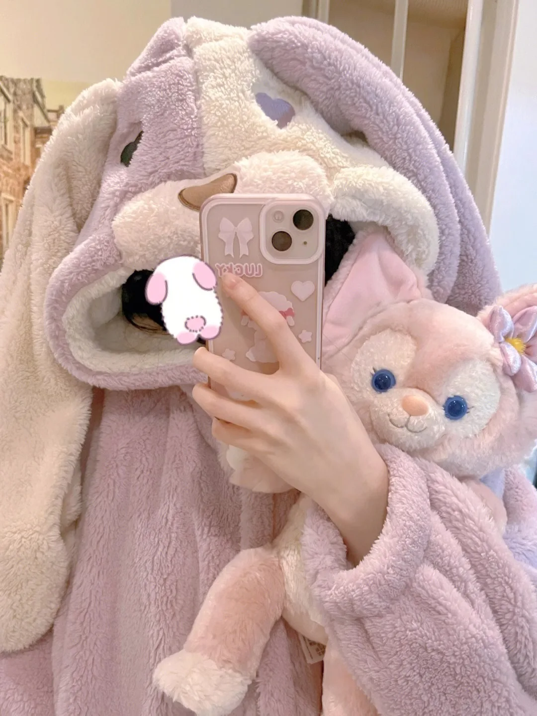 Hooded coral plush thickened plush pajamas for women, sweet and cute rabbit pajamas for home wear and pajamas for winter.