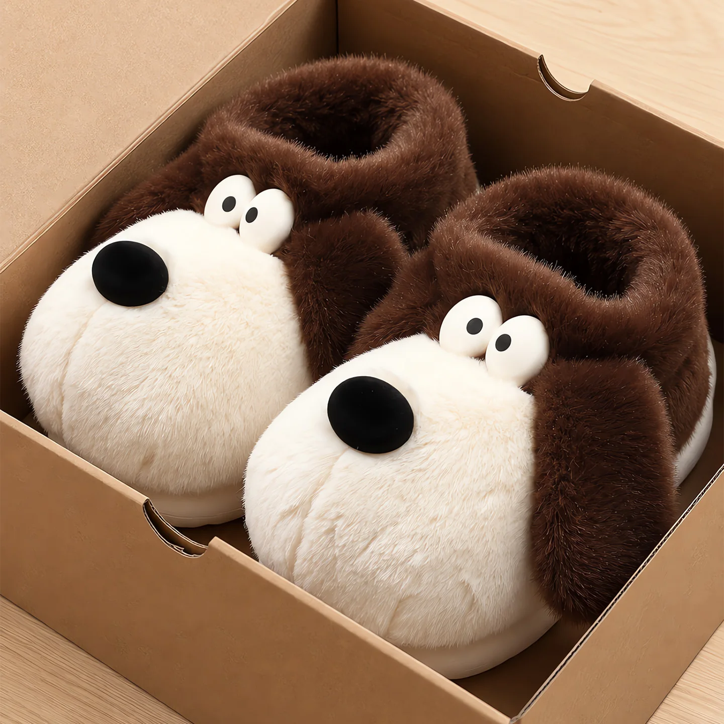 Koreanischer Stil, niedliche Welpen-Hausschuhe aus Plüsch, Damen, Winter, warm, mit weicher Sohle, für drinnen, flauschig, rutschfest, Hausschuhe. – Detail 2