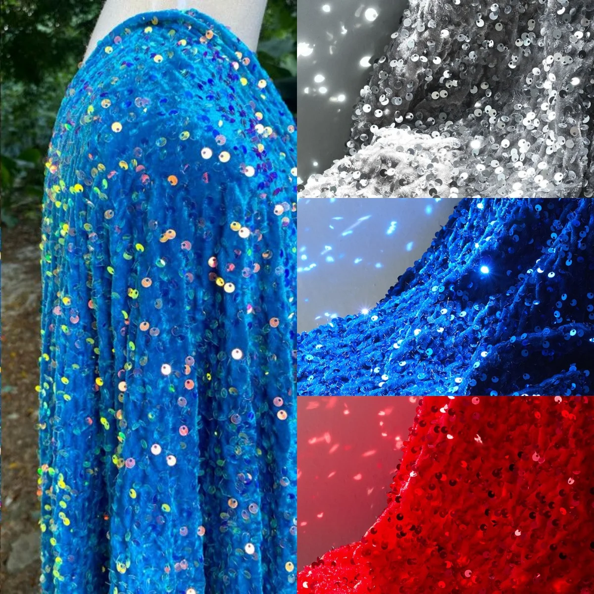 Shiny 5mm sequins velvet fabric sewing women's evening dress diy shoes packaging elastic foam embroidery sequins