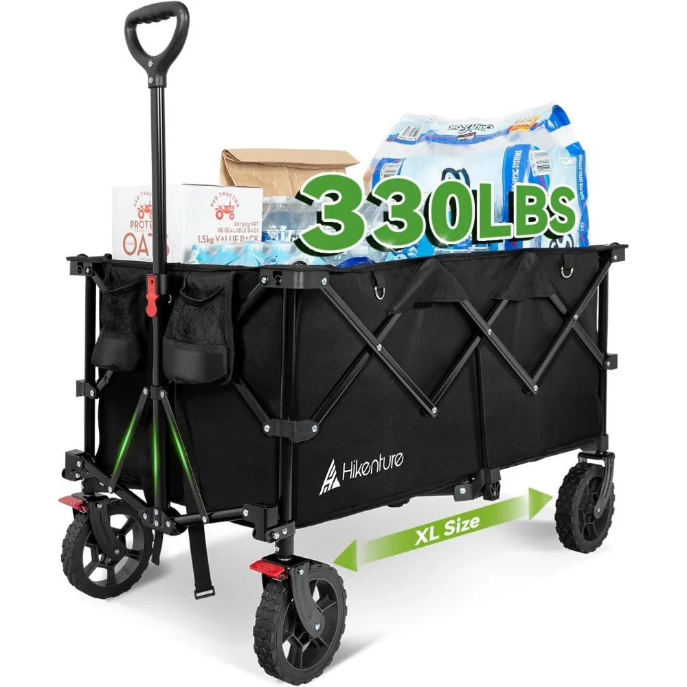 

330lbs Collapsible Wagon Cart, Ultra-Large Wagons Carts Foldable Heavy Duty, Utility All Terrain Folding Wagon with Wh