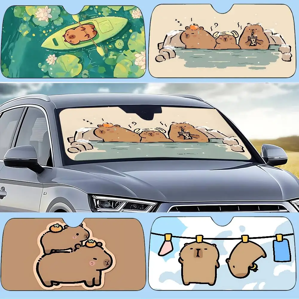 Kawai C-Capibaras Stylish And Trendy Windshield Sunshade, Car Windshield Cover, Car Sunshade Curtain, Car Sun Protection Cover
