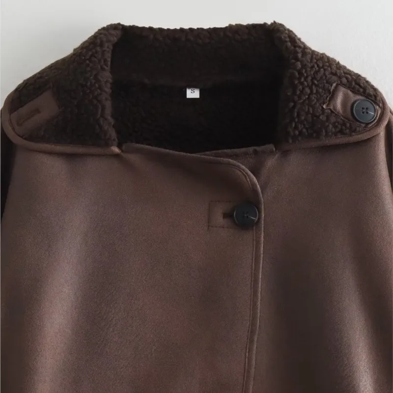 سترة نسائية جديدة لعام 2025 سترة دافئة ملابس خارجية سترات فضفاضة غير رسمية معطف ذروة طية صدر السترة مزدوجة