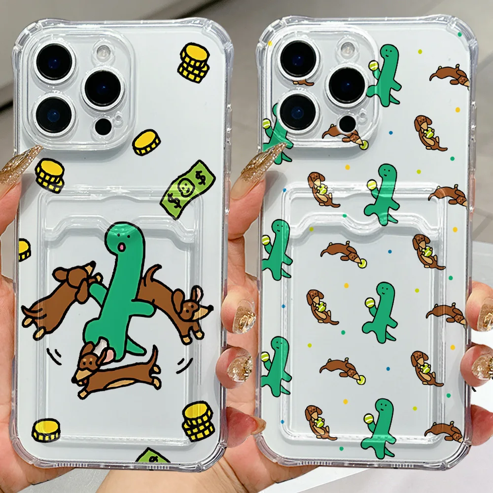 HOT Cartoon DinosaurS Pattern Card Hold Phone Case For Samsung Galaxy S26 S25 S24 S23 S22 S21 S20 FE Edge Plus Ultra M53 M54 5G