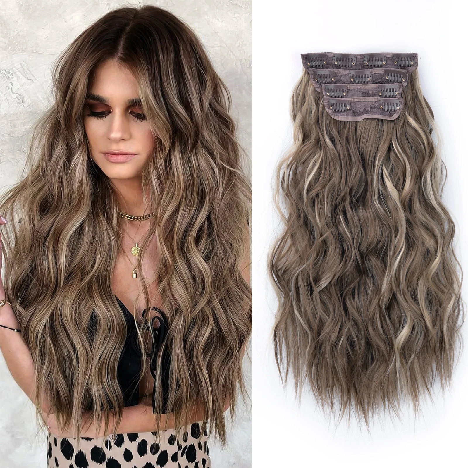 Clip in Hair Extensions 4PCS/set Synthetic Hair Soft Long Wavy Hair Extensions 20Inch Thick Hairpiece Hair Extensions For Women
