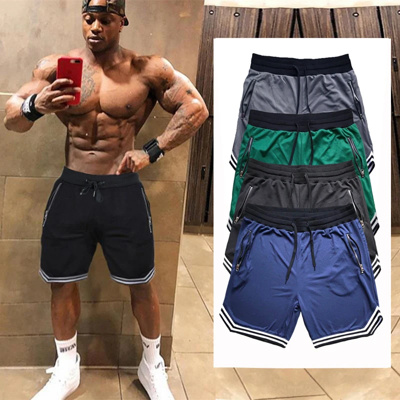 

Men Shorts Knee Length with Zipper Pocket Mesh Breathable for Men Casual Workout Gym Fitness Streatwear Men