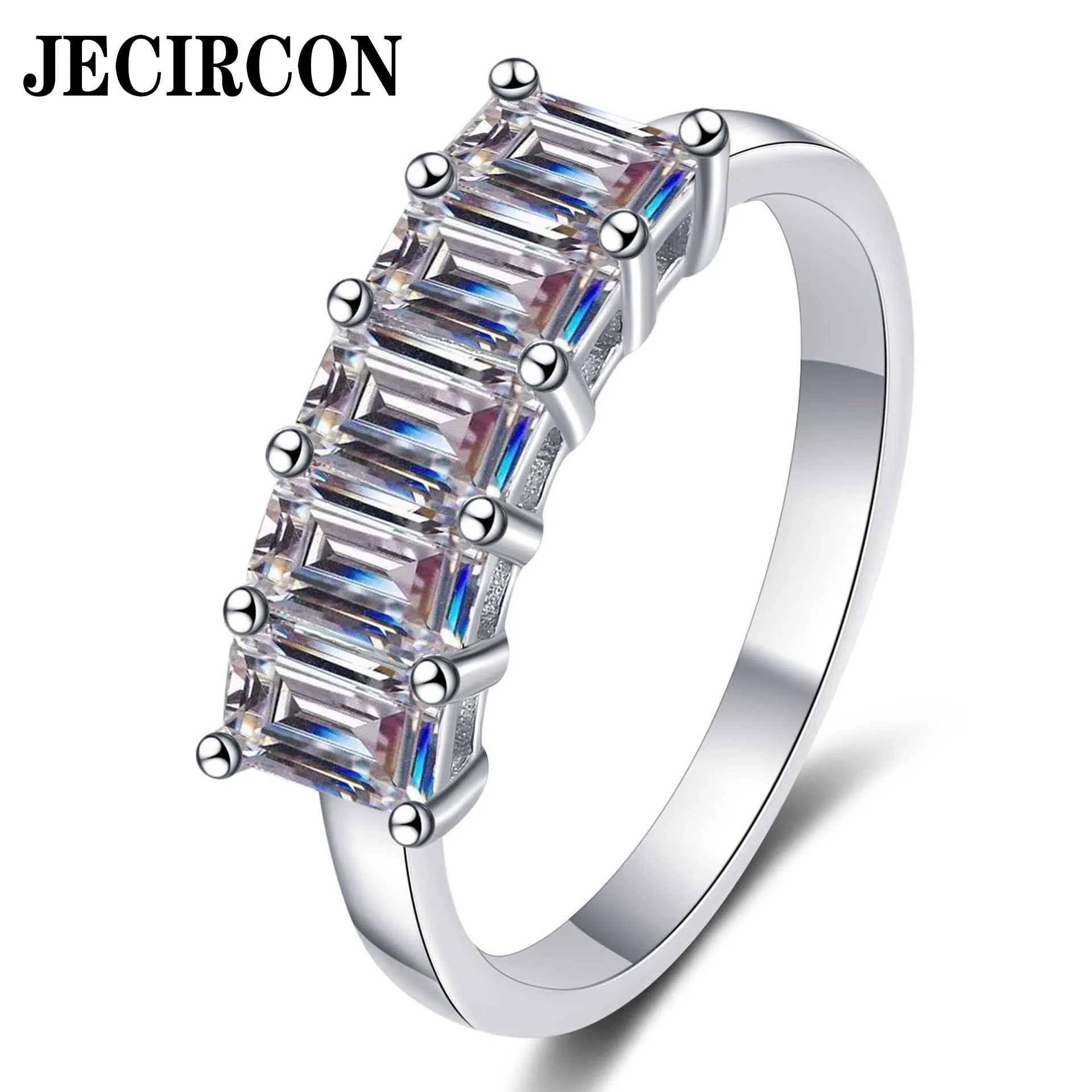 

JECIRCON 925 Sterling Silver Ring for Women Emerald Cut Rectangular Moissanite Band Plated PT950 Gold Party Jewelry Wholesale