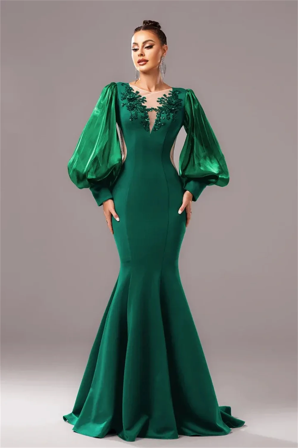 Contessa Dubai Custom luxe Mermaid Prom feestjurk Met Elegante Trein Vestidos de noche Lange Mouw Avondjurk 2025