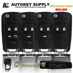 AutokeySupply AKGMF102 AKGMF103 AKGMF104 con logotipo 2/3/4/5 botones FOB funda para llave remota hoja sin cortar para Chevrolet Cruze Aveo