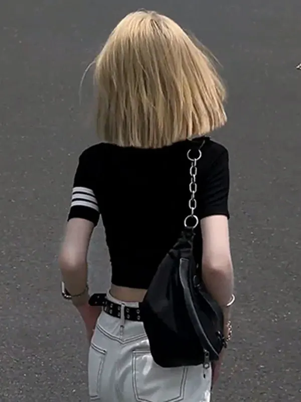 T-shirt ort Sve slim fit T-shirt estiva unica con taglio in vita da donna Bars American Bla oulder T-shirt Cool Sle Pure...