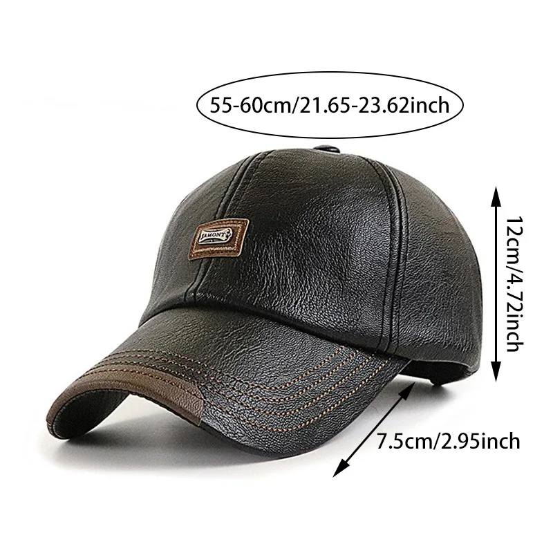 Baseball Cap Casual Fashion Hat Autumn And Winter Thin Plus Velvet Cap Leather Baseball Cap For Men New