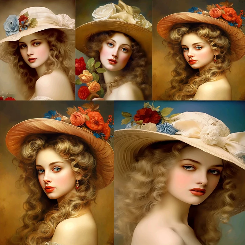 

New 5D DIY Diamond Painting European Women Hat Portrait Diy Diamond Mosaic Cross Stitch Full Rhinestone Embroidery Home Decor