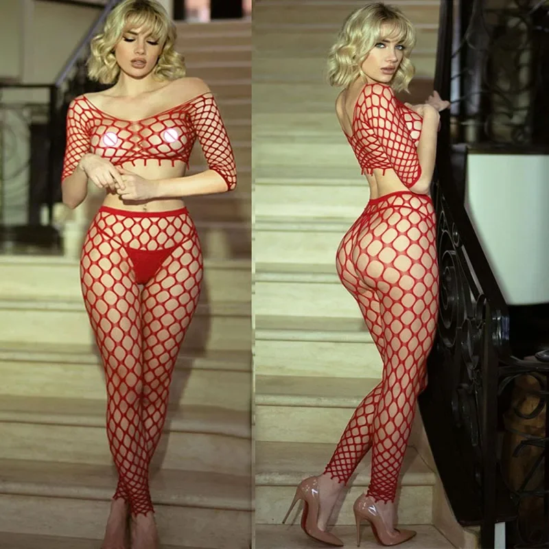 

Fashion Hollow Out Bodysuit Women Sexy Lingerie Fishnet Bodystockings Sheer Mesh Underwear Erotic Outfits Open Crotch Tights