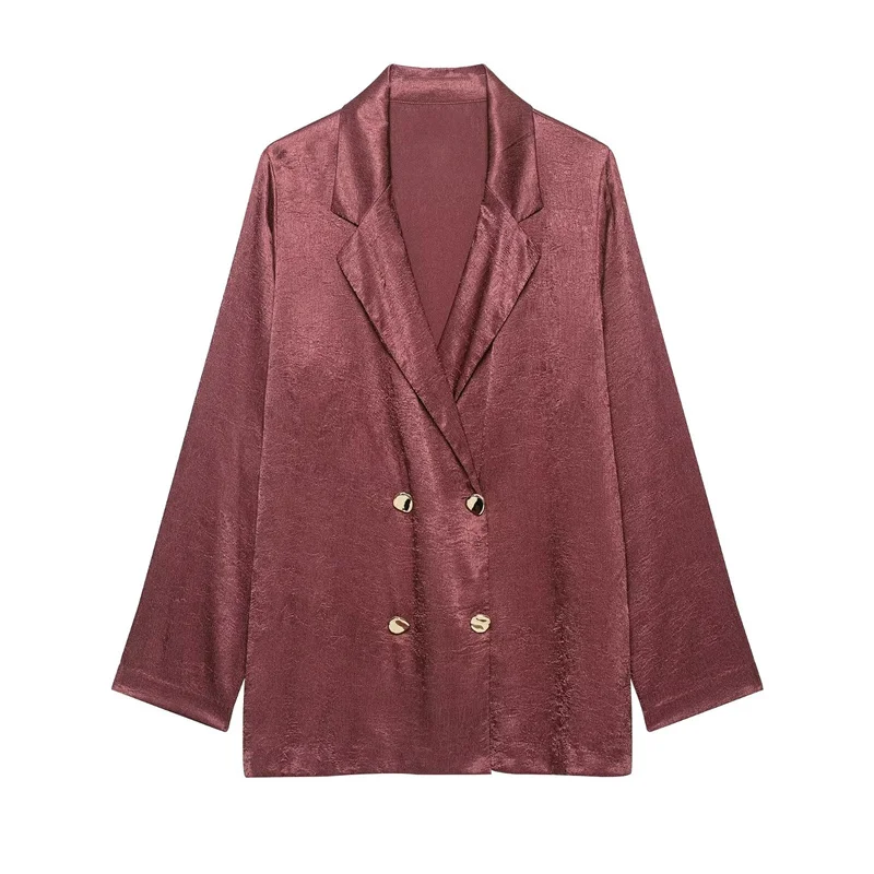 Guobioziy 2026 Women's Jacket Fall New Style Wine Red Long-Sleeve Wrinkled Draped Simple Blazer High-End Personality Work Queen