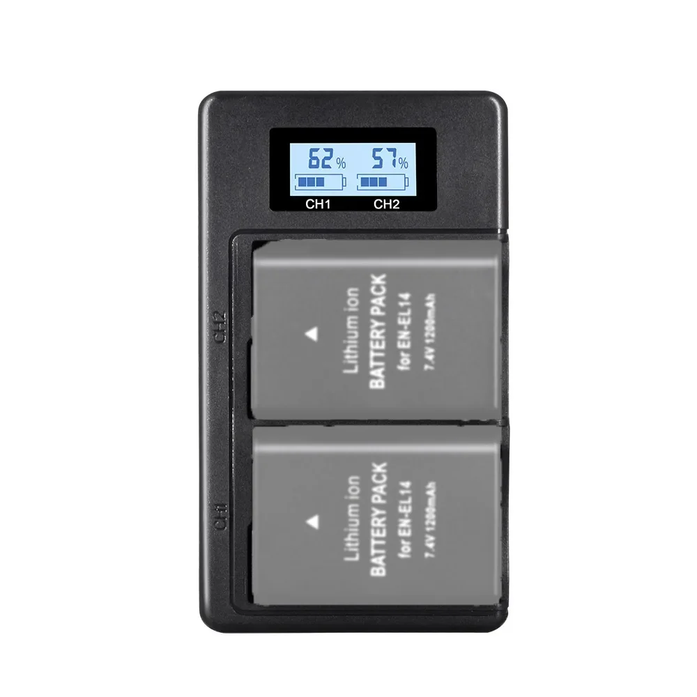 Mcoplus EN-EL14 Caricabatteria doppio USB con display LCD per Nikon D3500 D5600 D3300 D5100 D5500 D3100 D3200 D5200 D5300 D3400