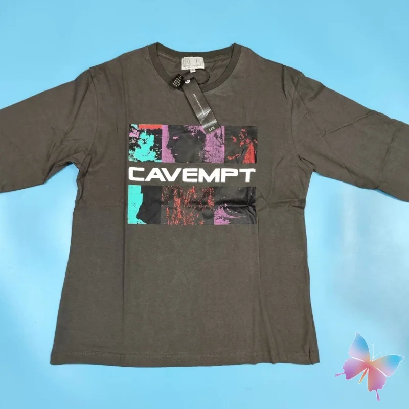 

Casual Street Unisex CAVEMPT Long Sleeve Tshirt Cotton Abstract Segmentation Portrait Print Round Neck Pullovr Men Women CE Tops