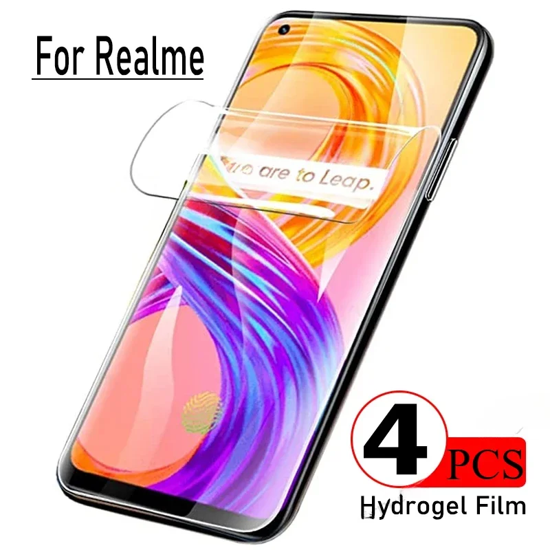 4 шт. гидрогелевая пленка для Realme 9 10 11 12 Pro Plus с полным клеем, гелевая защитная пленка для экрана для Realme 12 + 12X 8i 6 7 8 Pro, не стекло