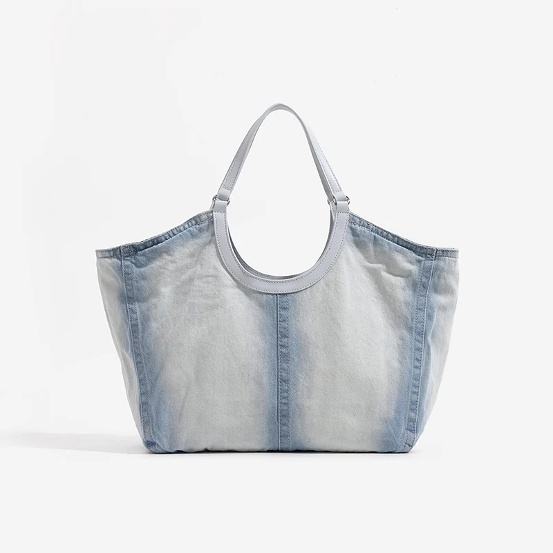 

European American Vintage Tote Bag Large Capacity Denim Washed Shoulder Bag Simple Versatile Commuter Bag New Fashion Casual Bag