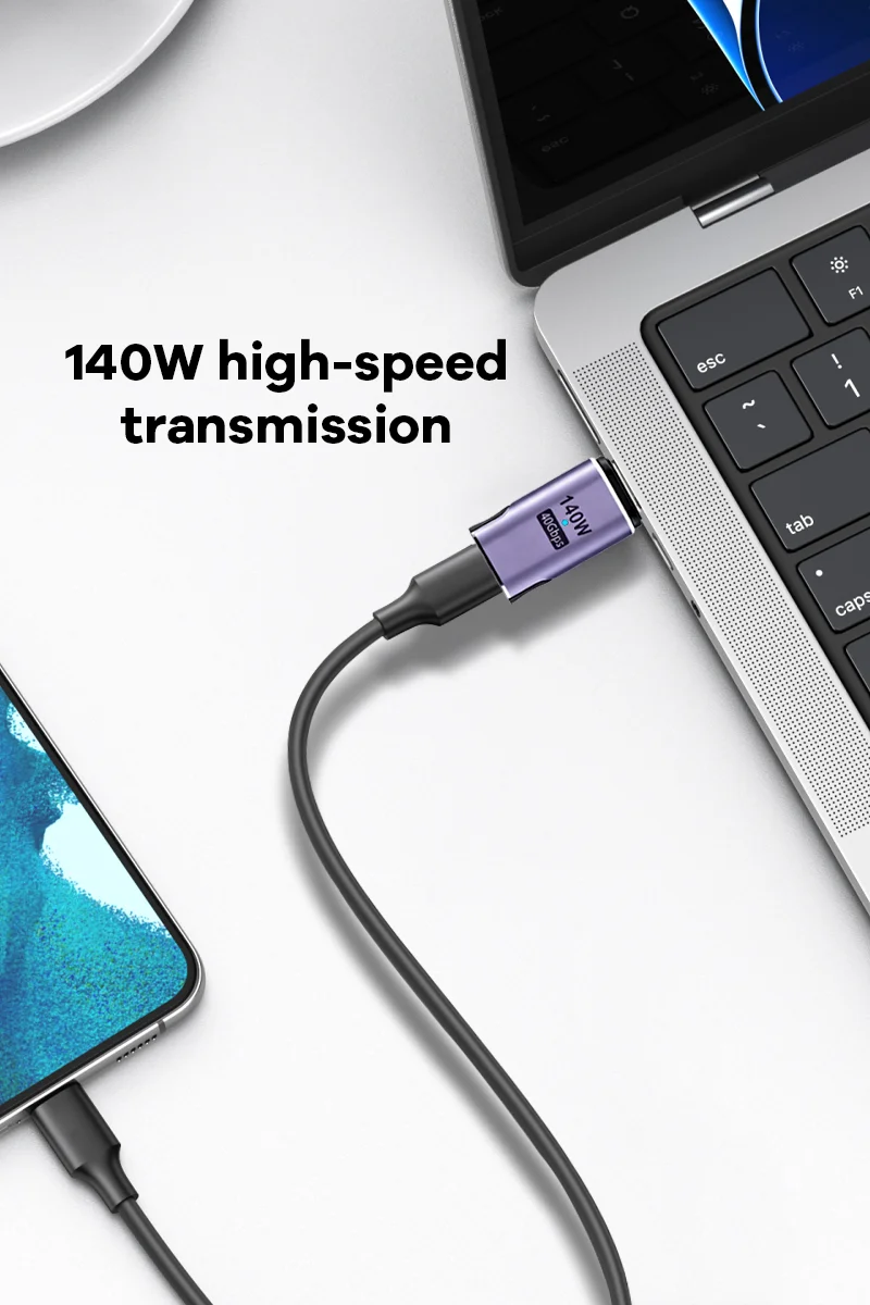 YZNRR Type‑C Magnetic Adapter, 140W PD Fast Charging, 40Gbps Data Transfer, 8K Video Display, Compact No‑Block‑Port Converter