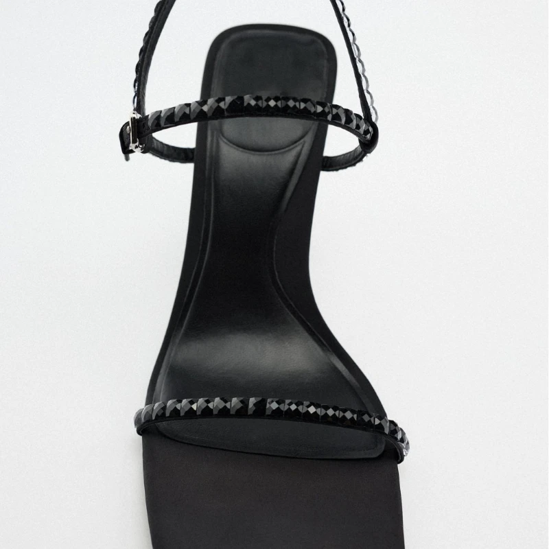 Sexy High Heel Sandals Women Pointed Toe Rhinestone Strap Black