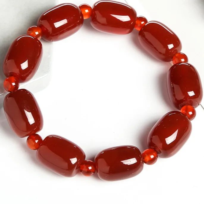 

Natural Brazilian Red Agate Bucket Bead Bracelet Men's and Women's Benmingnian Popular Bracelet Jewelry