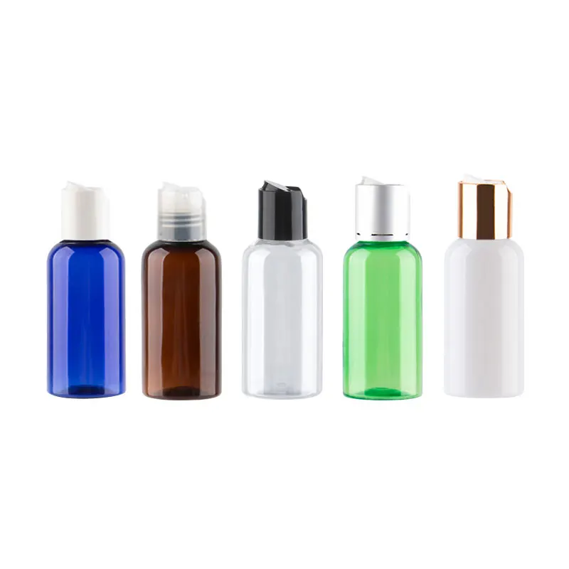 

75ml Plastic Cosmetic Small Bottles With Gold Aluminum Disc Cap Liquid Soap Hair Conditioner Containers Refillable PET Bottle