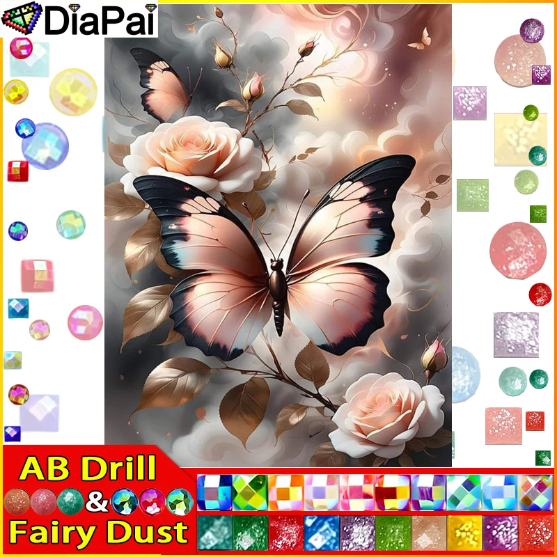 

DIAPAI Fairy Dust AB Diy полная квадратная круглая дрель 5D алмазная живопись Алмазная вышивка "Цветок бабочки" домашний декор подарок