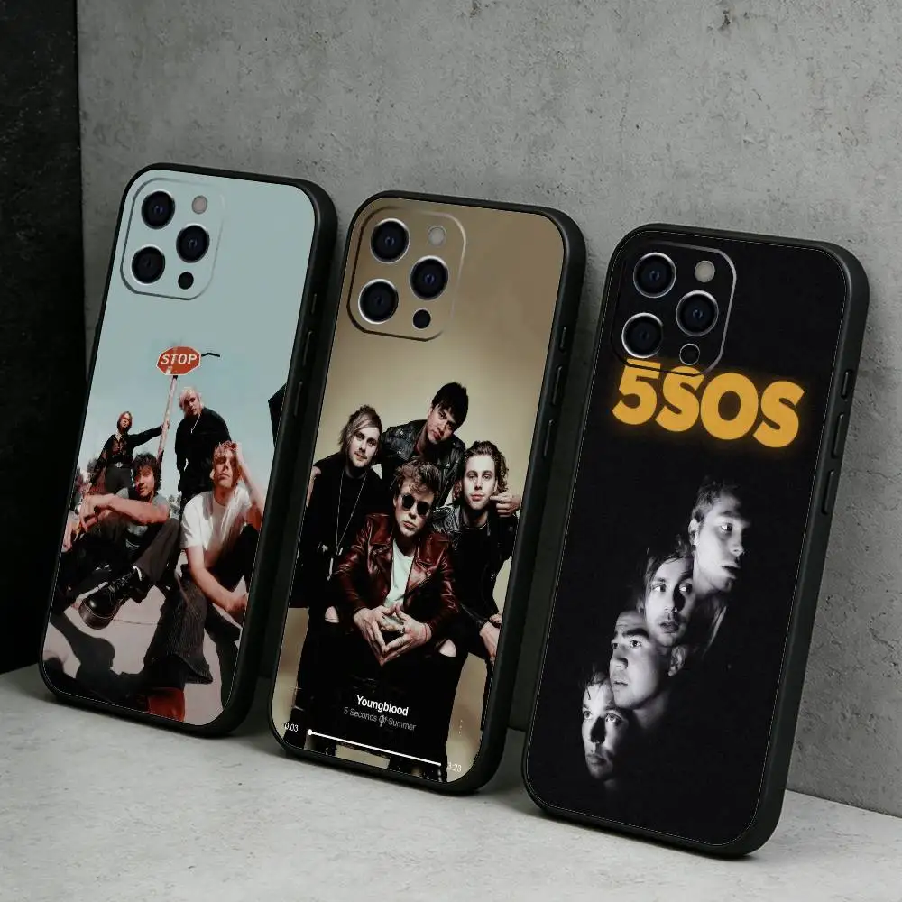 

S-SecondS of SummerS 5SOS-Fans Phone Case For iPhone17,16,15,14,13,12 Plus,Max Soft Silicone Black Cover