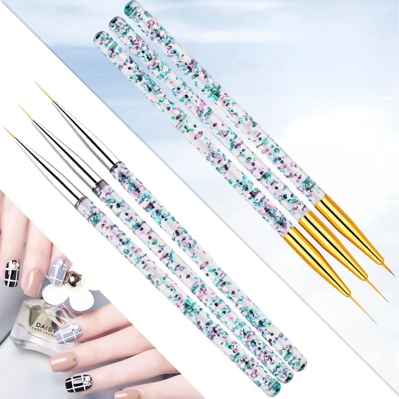 YIKOOLIN 3Pcs Acrylic French Stripe Nail Art Liner Brush Set 3D Manicure Ultra-Thin Line Drawing Pen UV Gel Manicure Painting